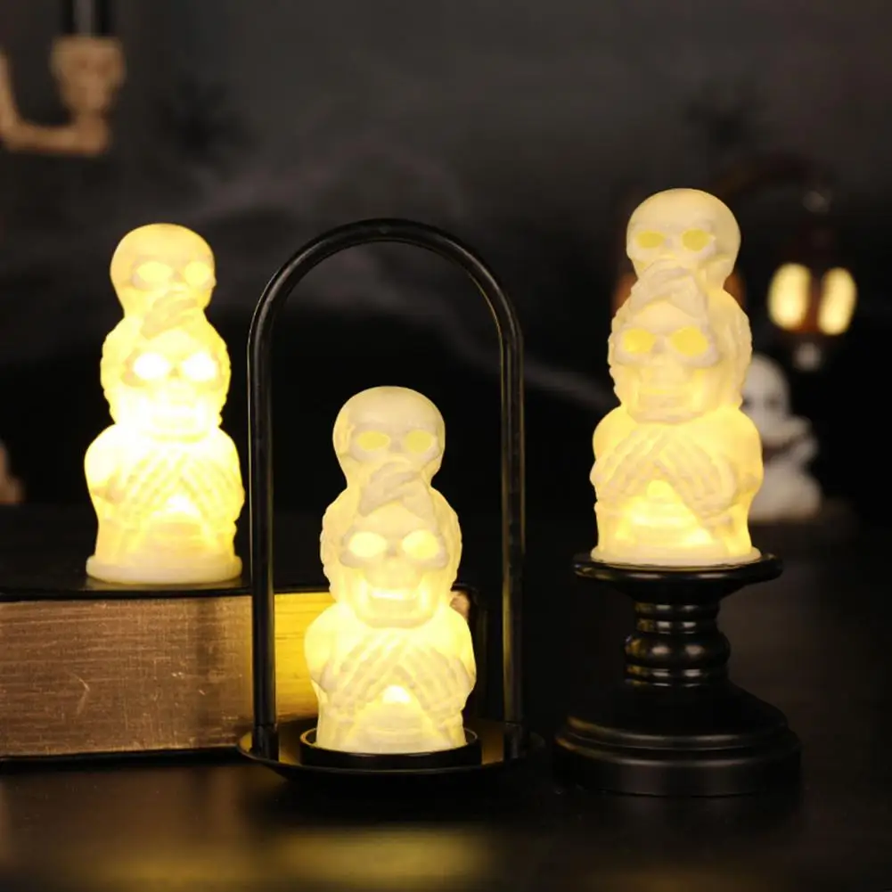 Festive Halloween Table Lamp Spooky Led Table Decor Halloween Led Skull Night Light Resin Decorative Candle Lamp for Spooky