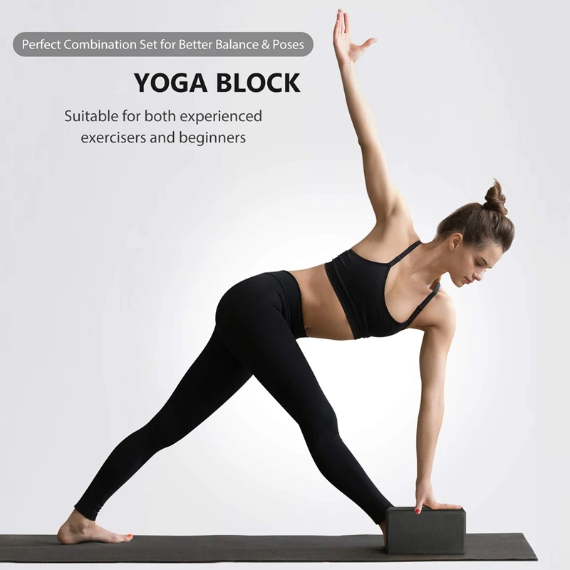 6X Yoga Block And Yoga Strap Set EVA Foam Soft Non-Slip Yoga Blocks Universal Pilates Stretching Black