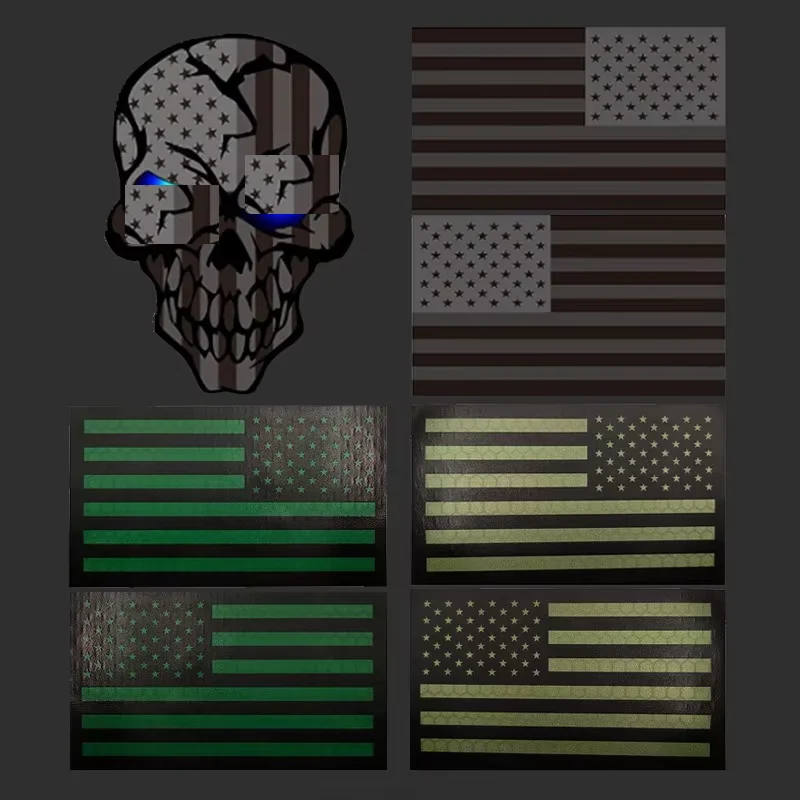 

New Sticker American Flag Armband Dark Tie Blue Eyes Skull Reflective Tactical Morale Backpack Hook&loop Patches for Clothing