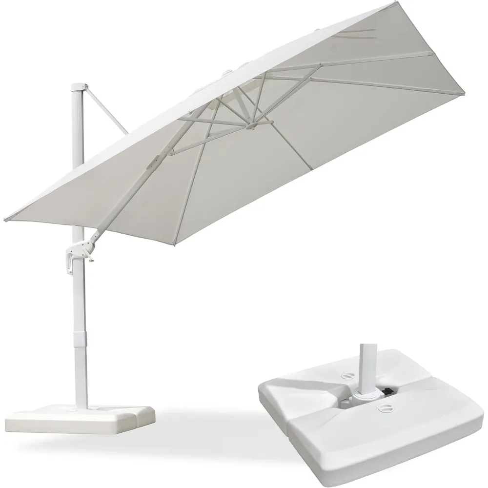 

10-футовый зонт для патио с основанием, белый консольный зонт, квадратный уличный офсетный зонт, ветрозащитный, с 360° ° вращение для сада