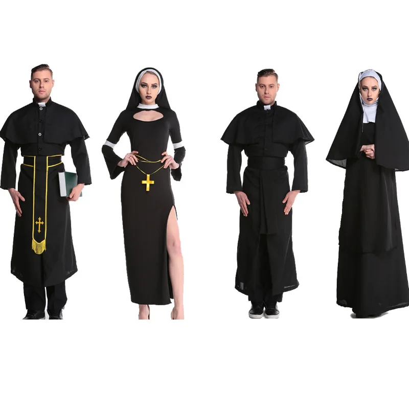 

Missionary Cosplay Costumes for Adults Couple Long Robes Priest Sister Nun Costume Church Religious Outfit Halloween Fancy Dress