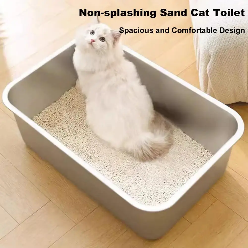 Non-splashing Sand Cat Toilet Durable Stainless Steel Cat Litter Box with Easy Design for Cats Rabbits Ferrets Space Pet Toilet