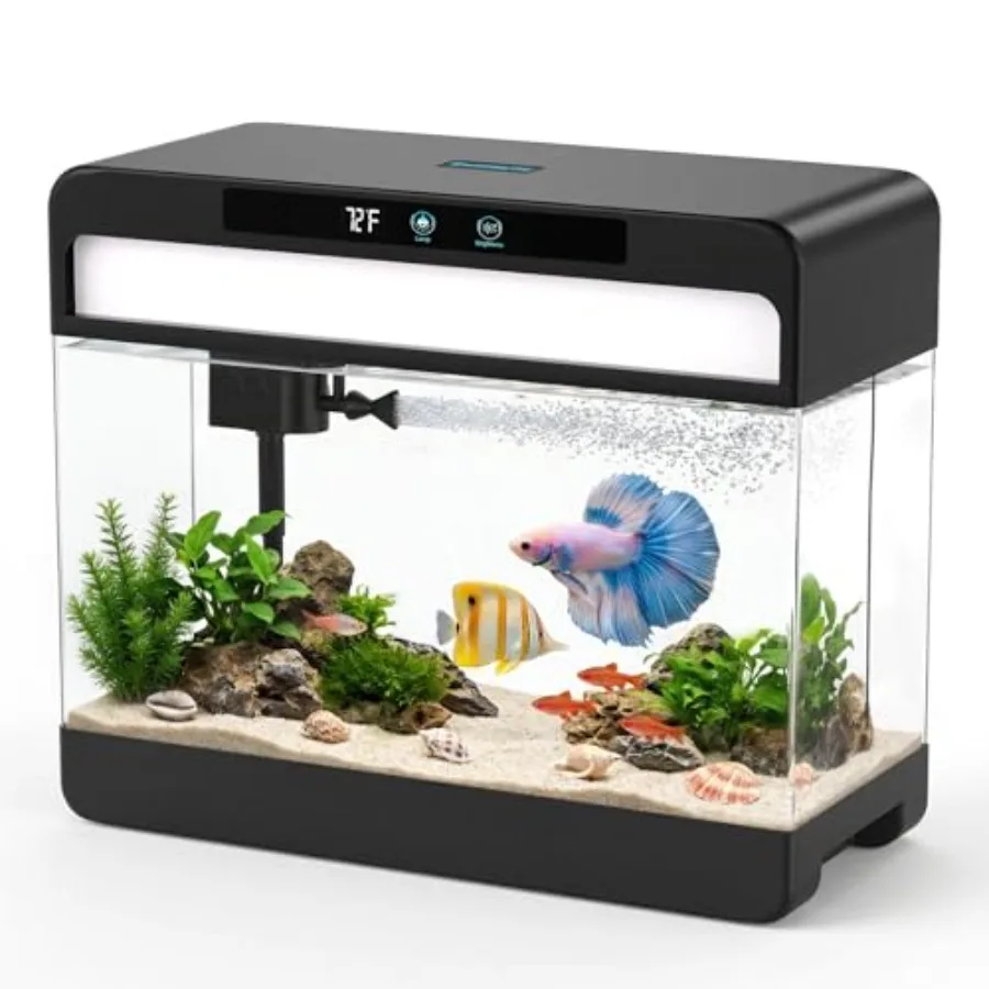 

Fish Tank Starter Kit, 3 Gallon Smart Aquarium for Beta, 3-in-1 Silent Water Pump with Filteration and Circulation and Oxygenat