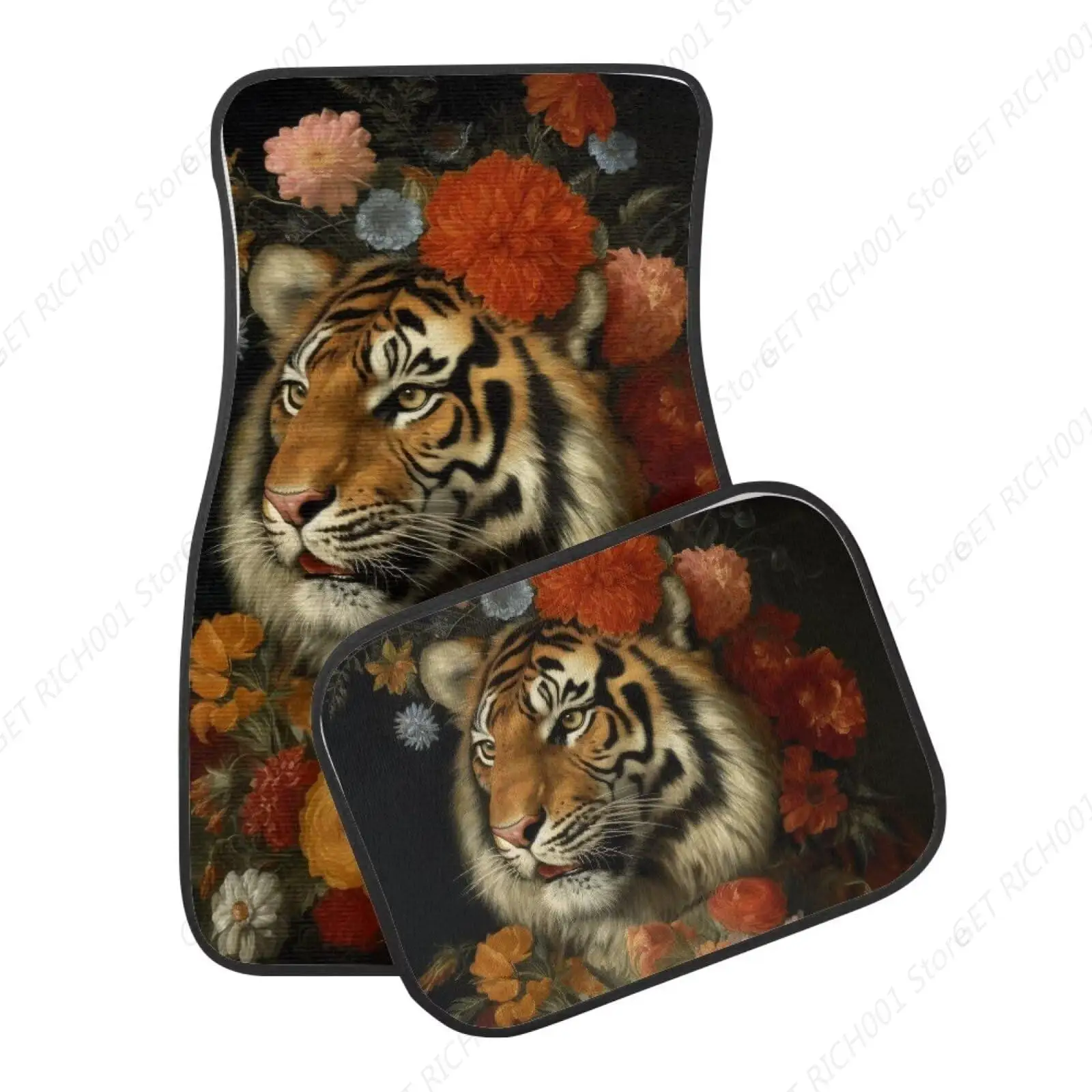 Alfombrillas para coche con flores de tigre, alfombrilla delantera y trasera para coche, juego de alfombras para vehículo, 4 piezas