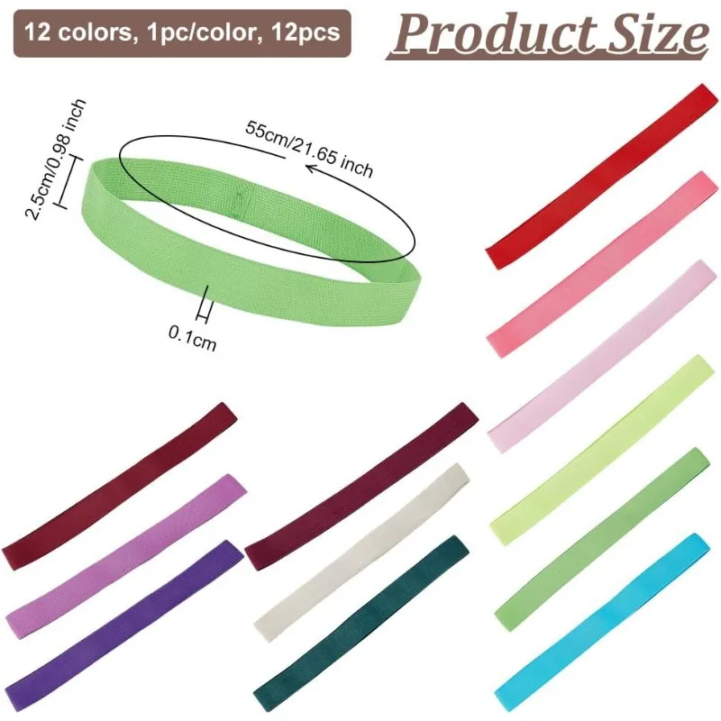 12Pcs Cowboy Hat Band Stretchable Hat Ribbons for Women 1 Inch Wide Flat Elastic Straw Hat Accessories 12 Colors