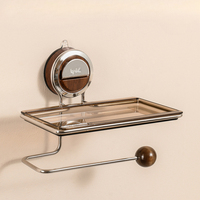 Stainless Steel Wall-Mounted Toilet Paper Holder  Easy-Pull Tissue Box Suction Cup Storage Shelf  Vintage Bathroom Organizer