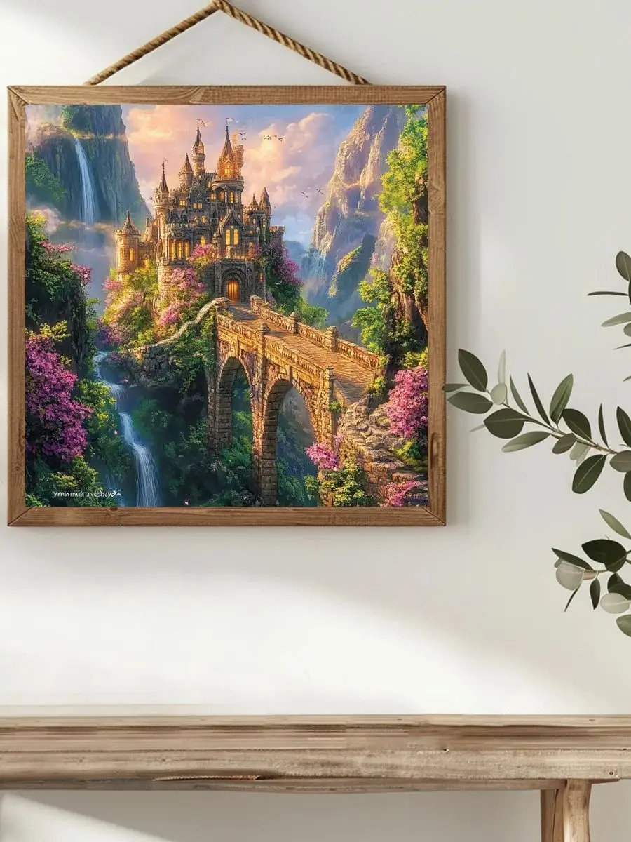 1 Stück 40X40CM/15,74 Zoll Das Schloss in den Bergen Kreuzstich-Set DIY-Set 11CT/14CT Hängendes Gemälde Vollstickerei – Detail 1