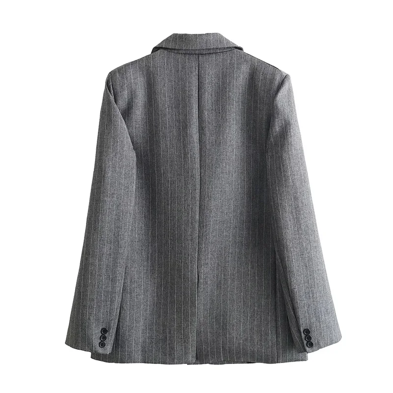 UETEEY 2024 Spring Ladies Fashion Elegant Grey Office Wear Blazers Woman Pinstripes Pockets Slim Blazer Coat Casual Chic Outwear