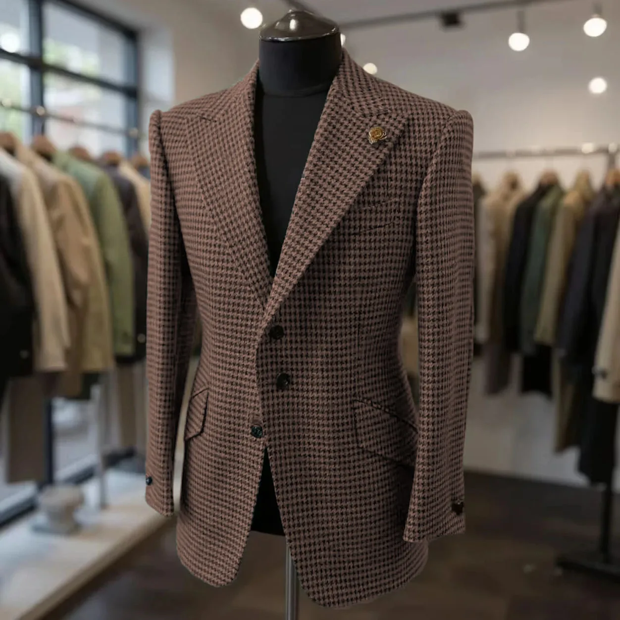 Houndstooth Men's Suits Blazers Autumn Winter Casual Green Slim Fit Groom Tuxedos For Wedding Party Jacket Sport Coats