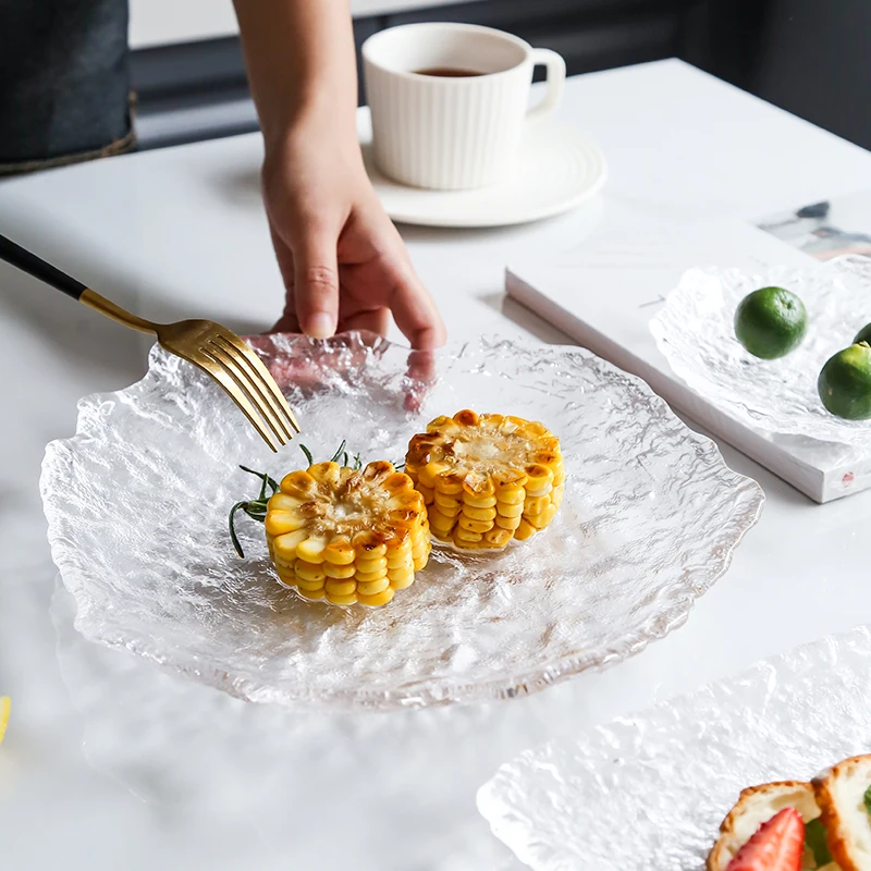 Clear Japanese Glass Plates, Sushi Platter, Dessert Snack Salad Dinner Plate for Kitchen,Trinket Dish, Dishwasher Safe