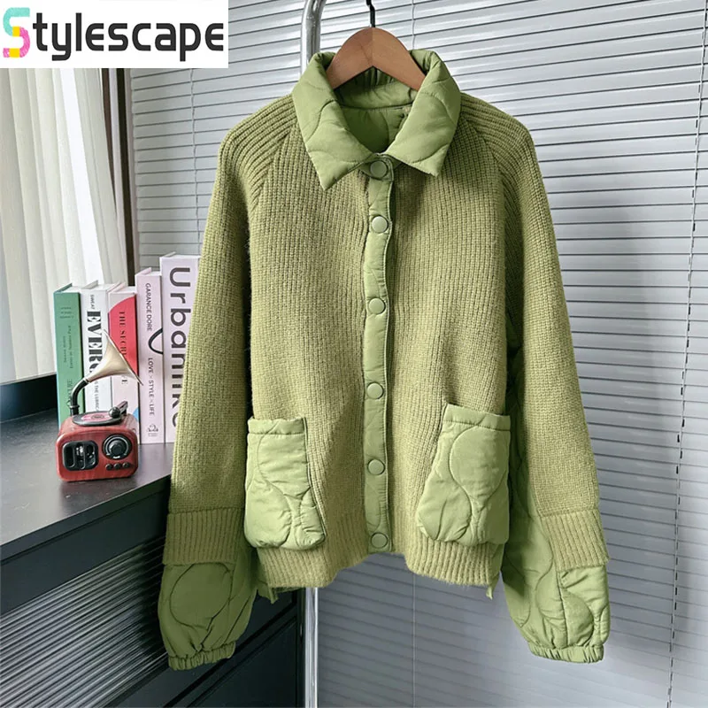 

Cotton Clothing Patchwork Design, Sweater Women's Coat, Autumn and Winter New Style, Lazy Style, Lapel Knit Cardigan Jacket, Top