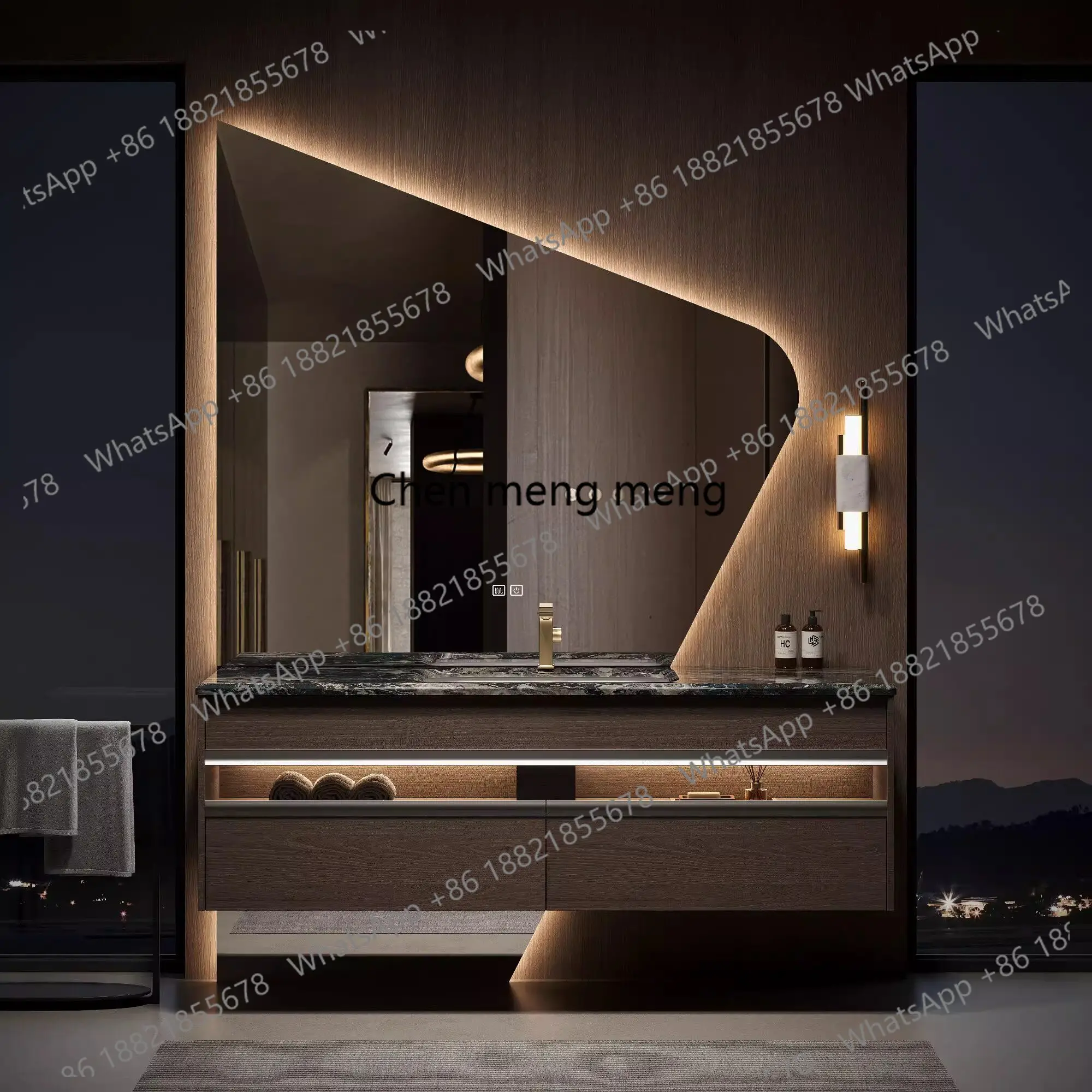

French light luxury oak bathroom cabinet combination American bathroom natural luxury stone washstand