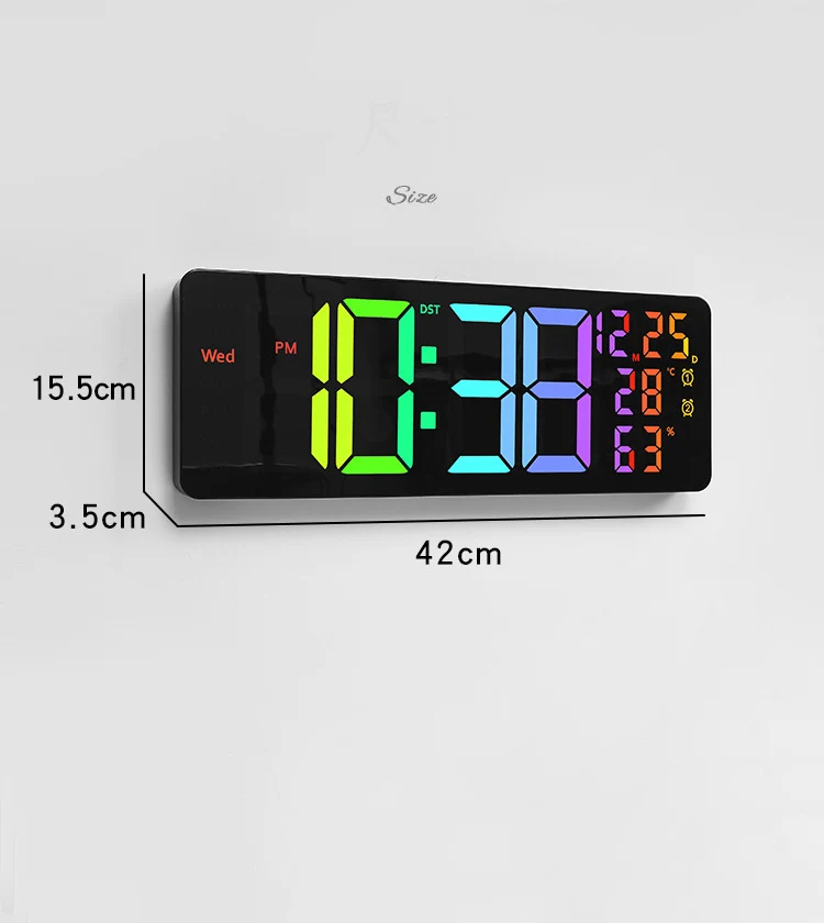 16.5inch Large Digital LED Wall Clock with Remote Control,Temperature Humidity Display RGB Colorful Atmosphere Wall Clock