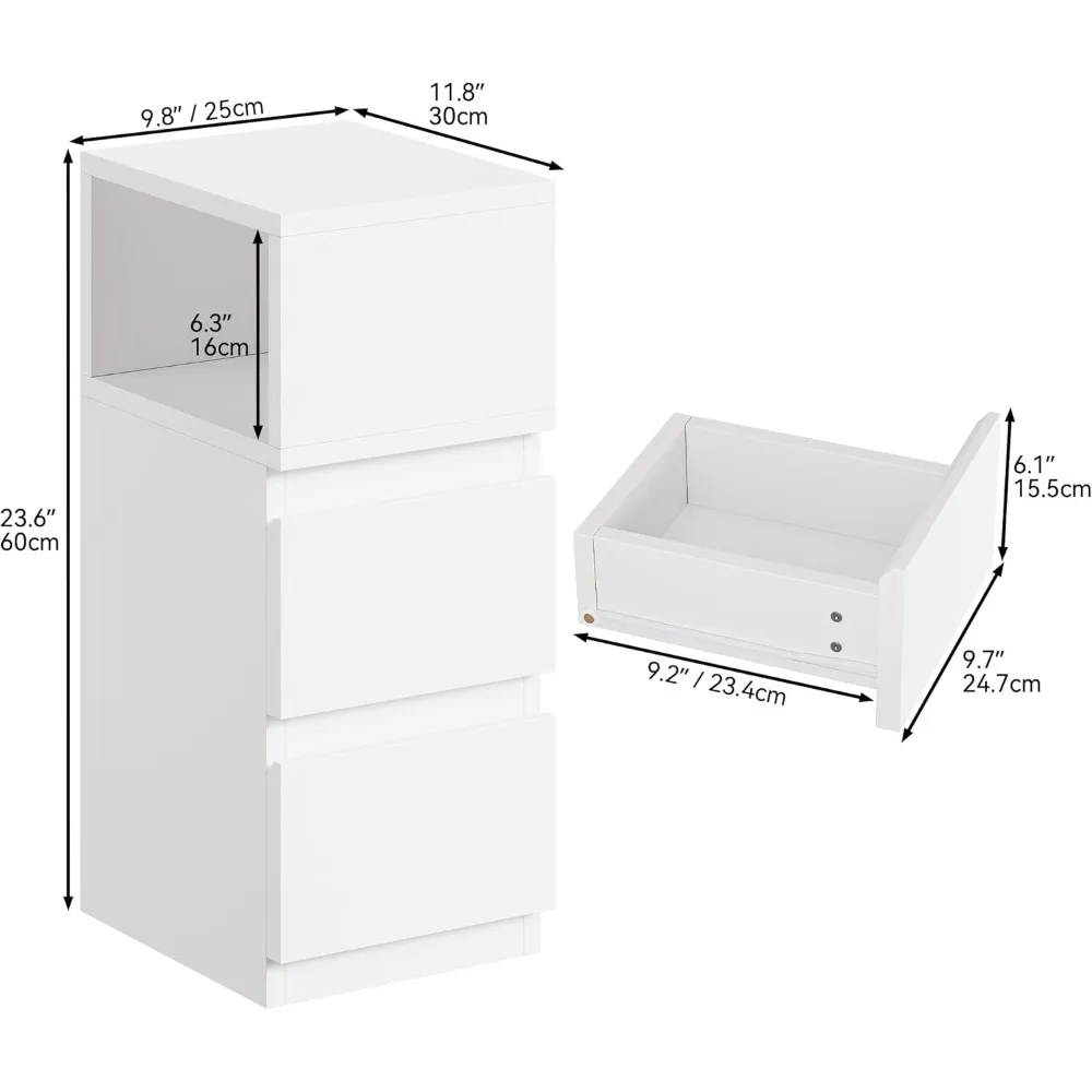Juego de 2 Mesitas de Noche Delgadas con Luz، 2 Cajones y Almacenamiento Abierto #3