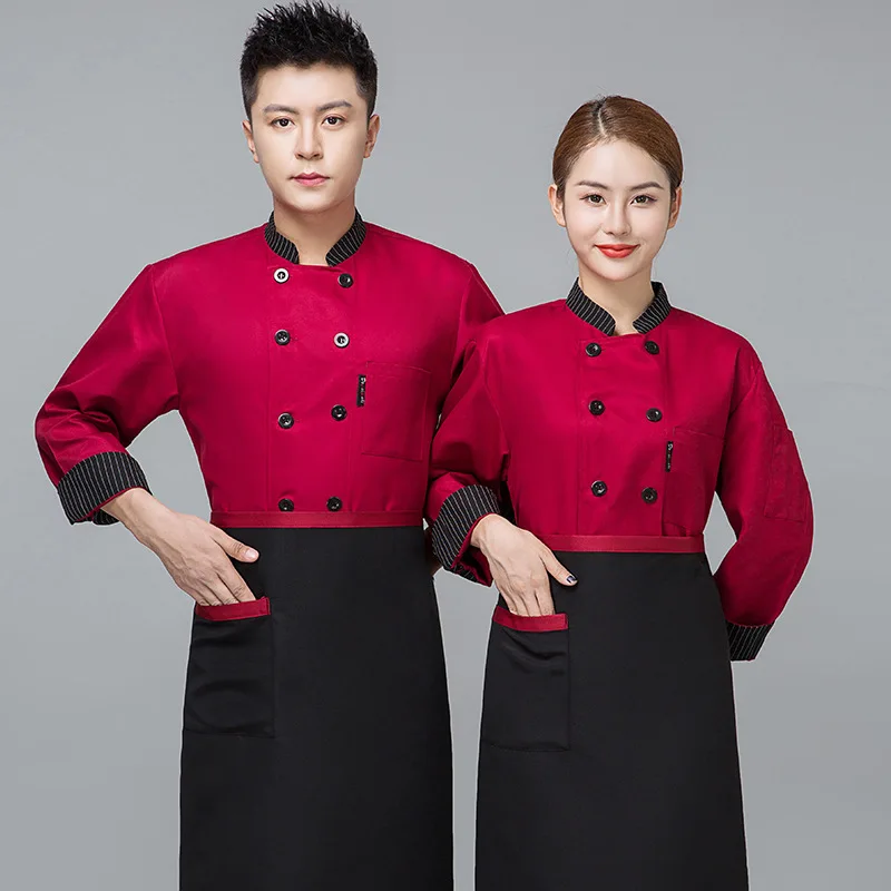 Hotel Restaurant Men's Chef Uniform Autumn Winter Thick Long Sleeve Wear-resistant Kitchen Workwear