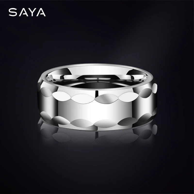 Men\'s Finger Ring 8mm Width High Polished Faceted Tungsten Jewelry Gift Electroplating Gold and Silver,Customized