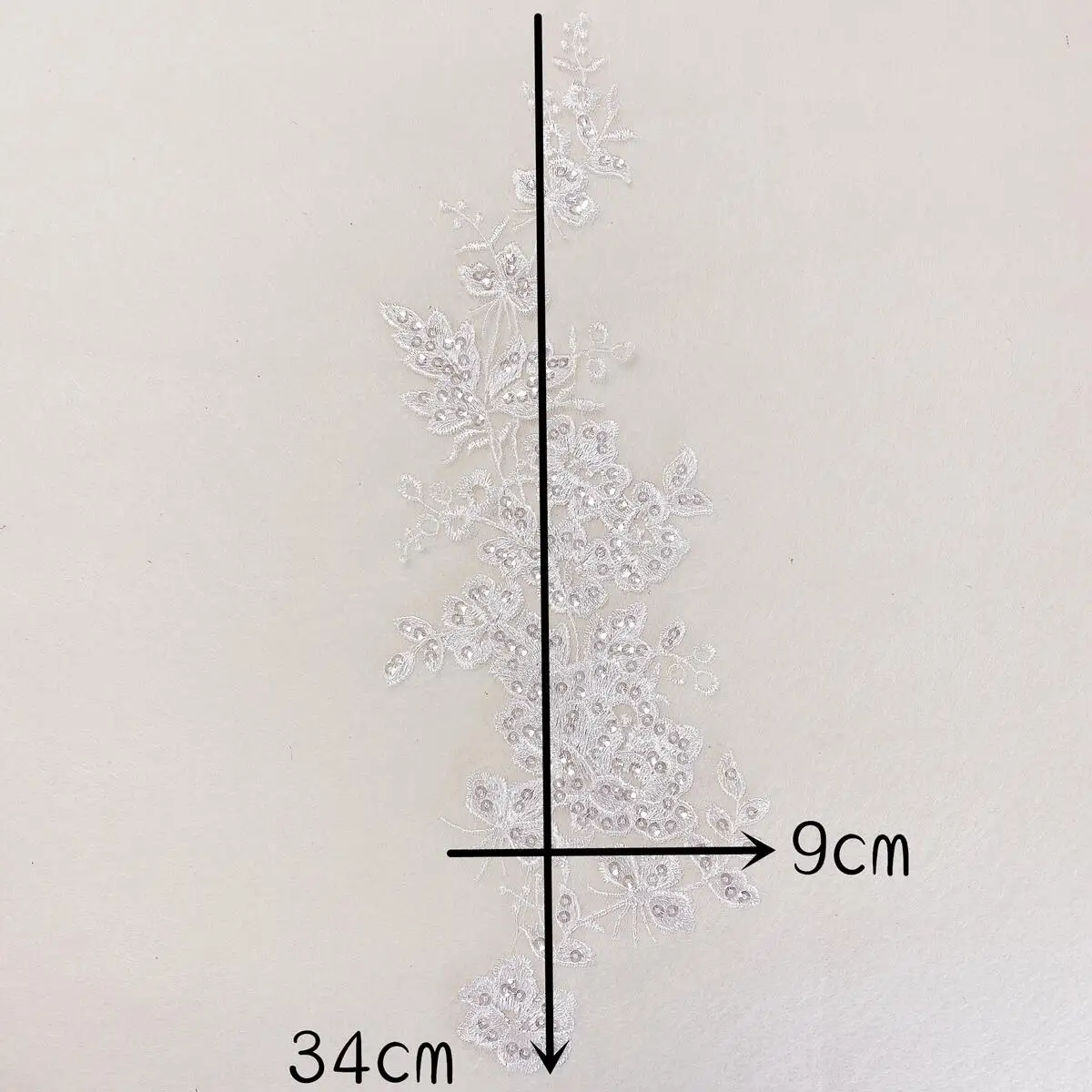 2 Pieces/1Pair Black White Green Heavy Luxury Sequins Lace Flower Applique Matching Wedding Dress Headwear Accessories 9X34cm