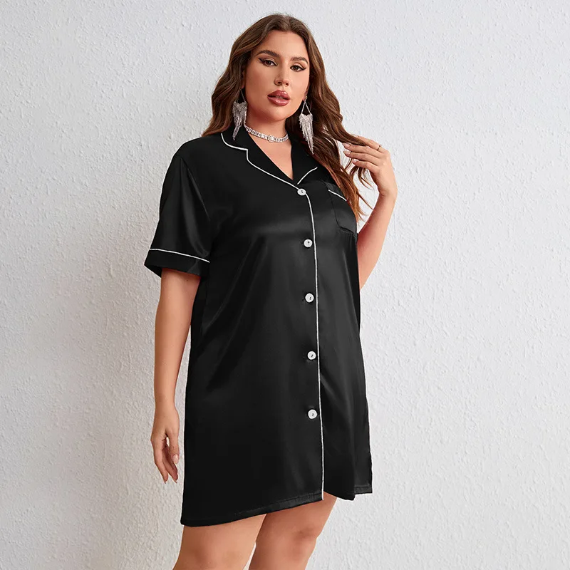 XL-5XL Large Size Dressing Gown Lapel Women Short Sleeve Robe Shirt Nightgown Summer Bathrobe Sleepdress Nightwear Loungewear