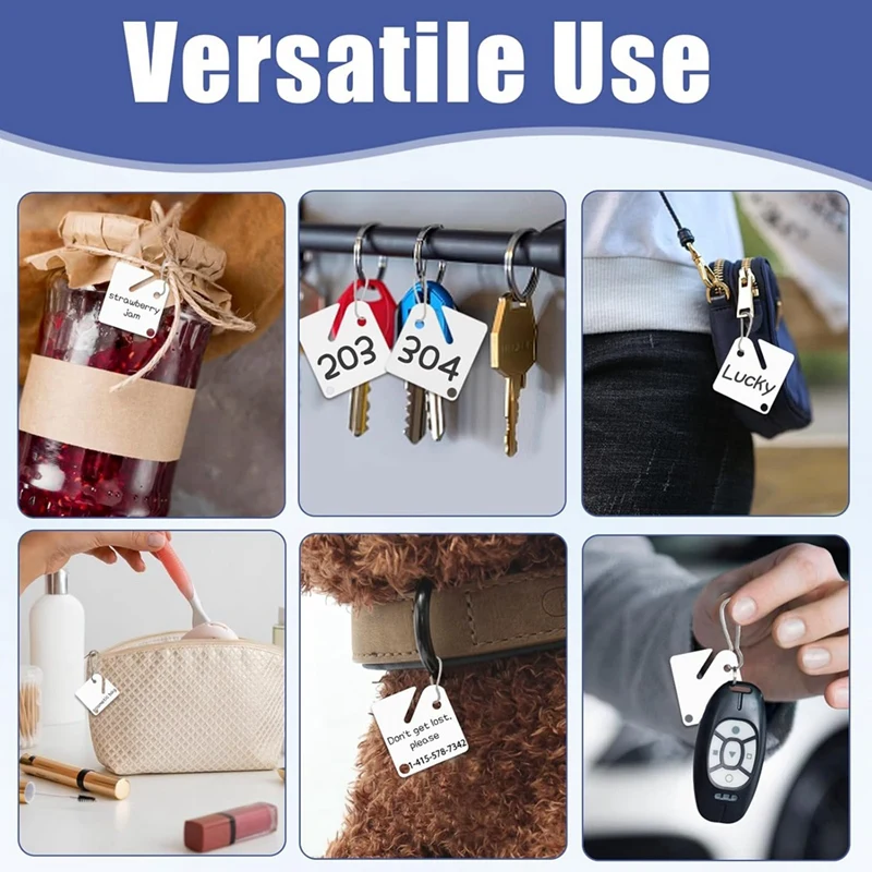 150 قطعة من علامات المفاتيح الرف علامات معلقة بلاستيكية مربعة بيضاء مع علامات سوداء واحدة، خطافات معدنية لخزائن المفاتيح المشقوقة #2