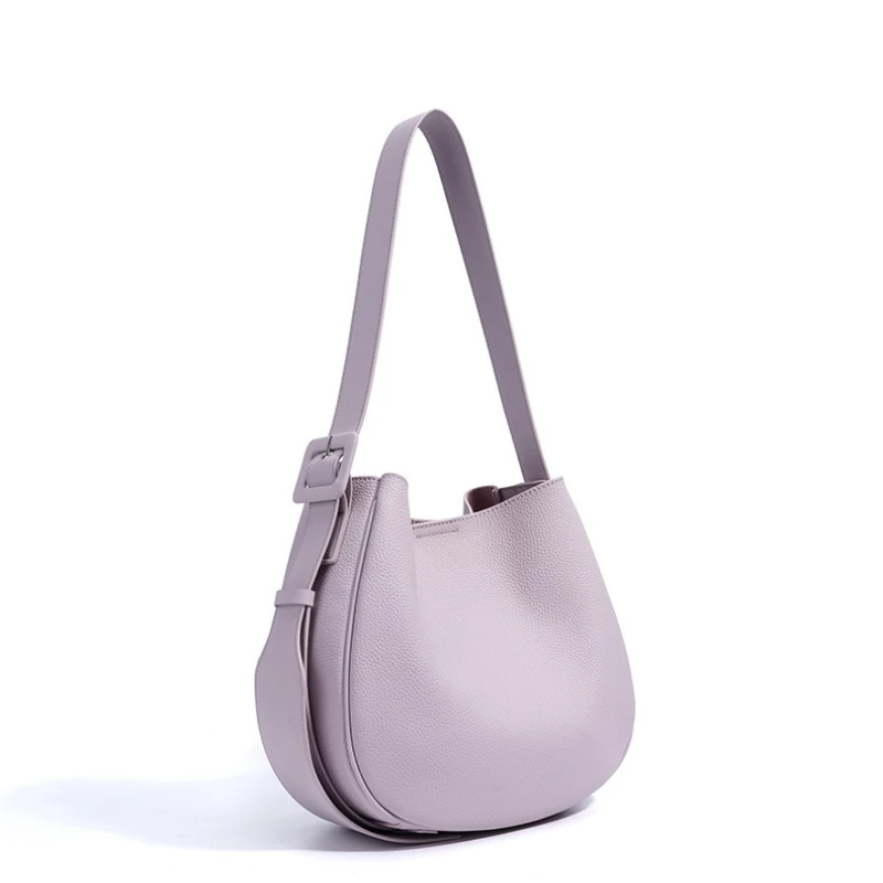 Niche Design Women Wide Strap Shoulder Bags Large Female Genuine Leather Bucket Crossbody Bags High-end Girls Commuter Handbags