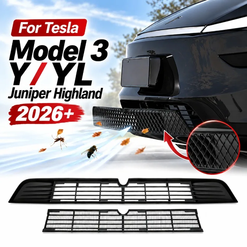 Car Front Grille For Tesla Model 3 Y YL Juniper Highland 2026+ Lower Mesh Grill Grille Cover Anti-Insect Guard Auto Accessories