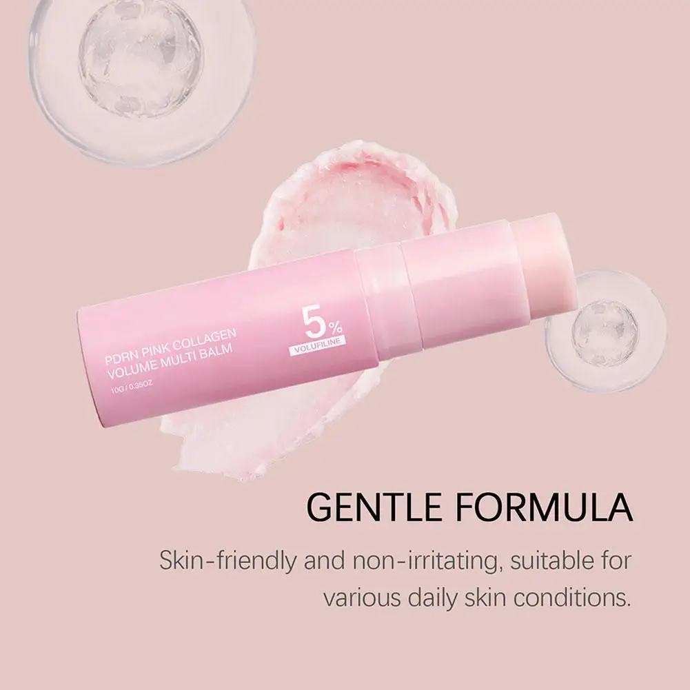 Pink Collagen Multi Balm Stick With 5% Volufiline Hydrating Plumping Reduce Fine Lines Brighten Face Lip Body Skin Care view 3