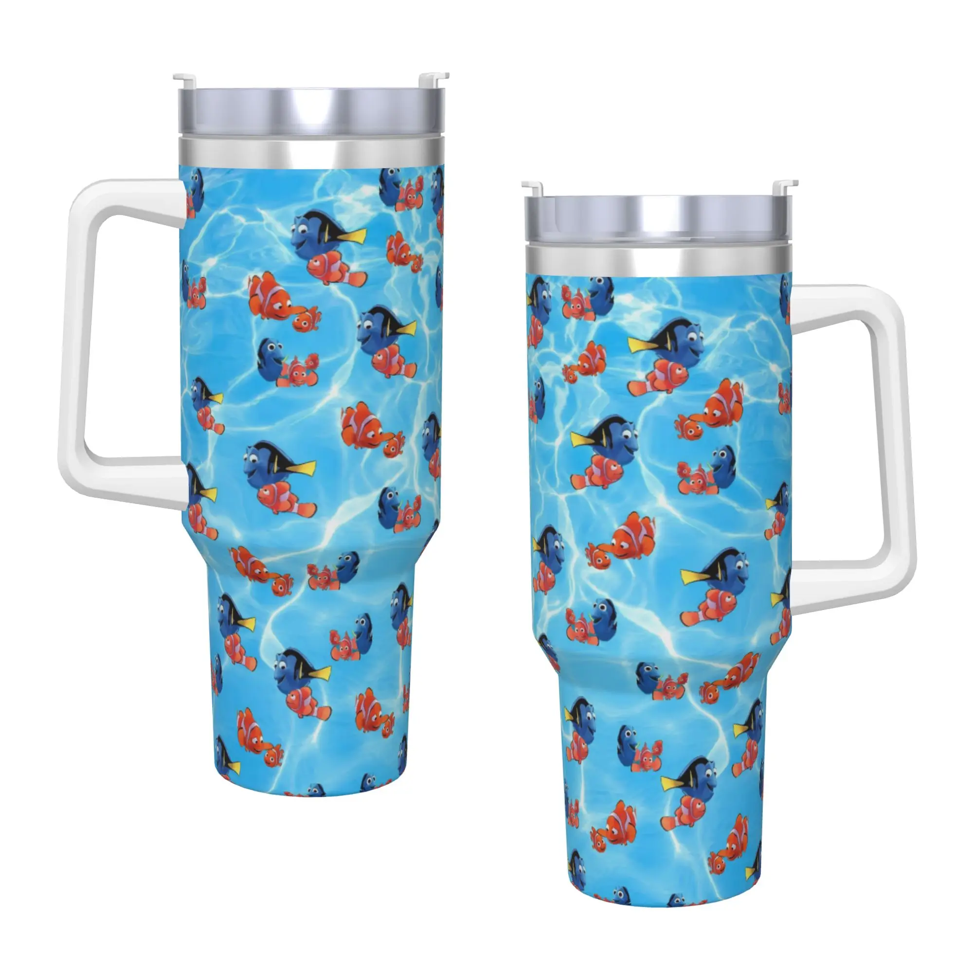 Custom Kawaii Finding Nemos Stainless Steel Tumbler  Travel Thermal Mug With Straws and Lid Large Mugs Cup Drinks Water Bottle