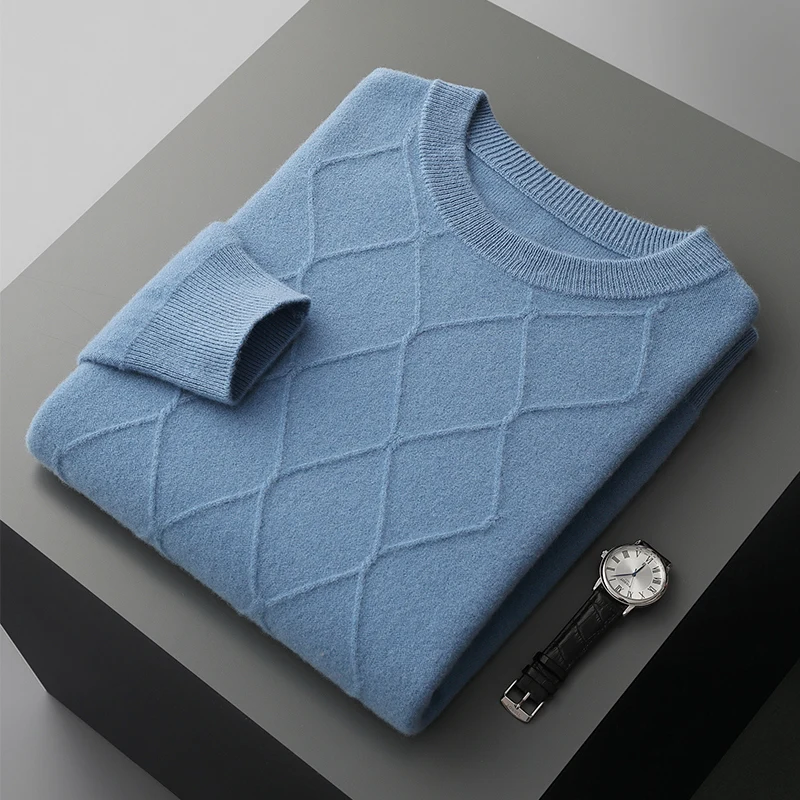 

Fall/Winter 2024 New Australian Wool Sweater Men's Seven-pin Thickened Large Diamond Jacquard Knitted Wool Sweater