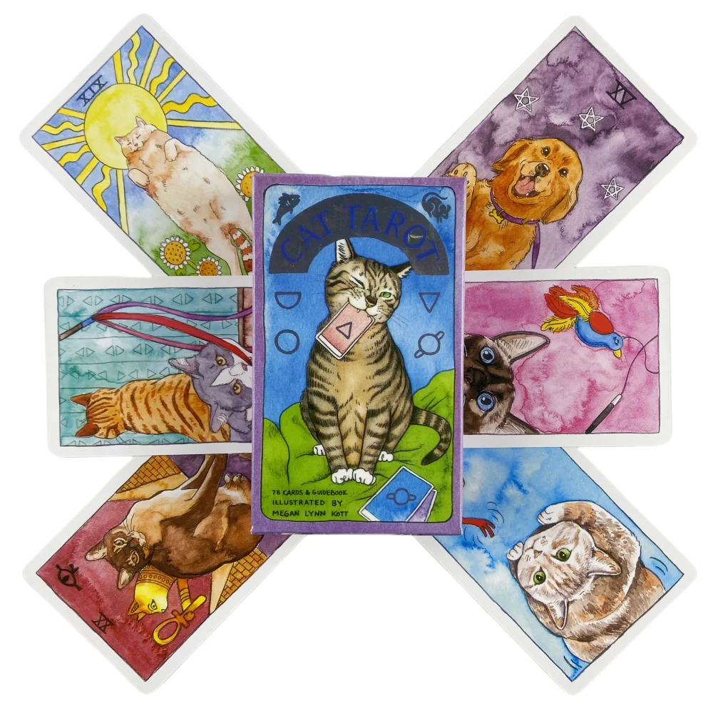 

10.2*6.2cm Cute Cat Tarot Cards Game Deck 78 Cards (Whimsical and Humorous Tarot Deck, Stocking Stuffer for Kitten Lovers