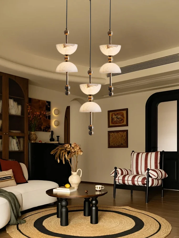 All Copper Marble Small Chandeliers Luxury Room Decoration Alabaster Hanging Chandelier Designer Lamps for Dining Room Villa