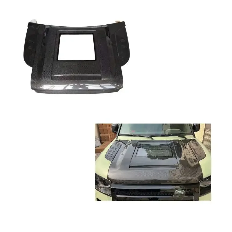 New Dry Carbon Front Bonnet Land Rover Transparent Style Engine Cover For Defender 90 110 Engine Bonnet Hood Car Exterior Parts