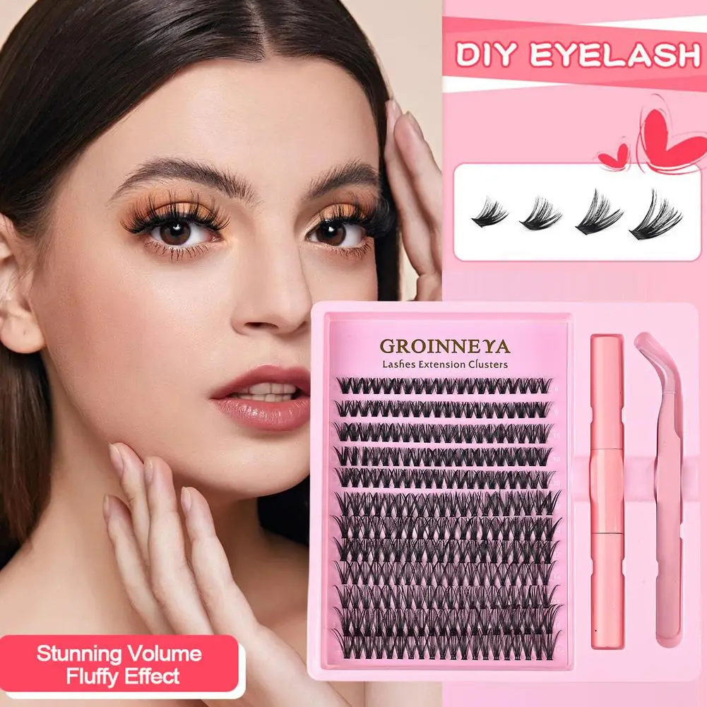 DIY Lash Extension Kit 120pcs Lash Clusters  8-16mm Individual Lashes Kit with Lash Bond and Seal, Tweezers for Self Use Makeup