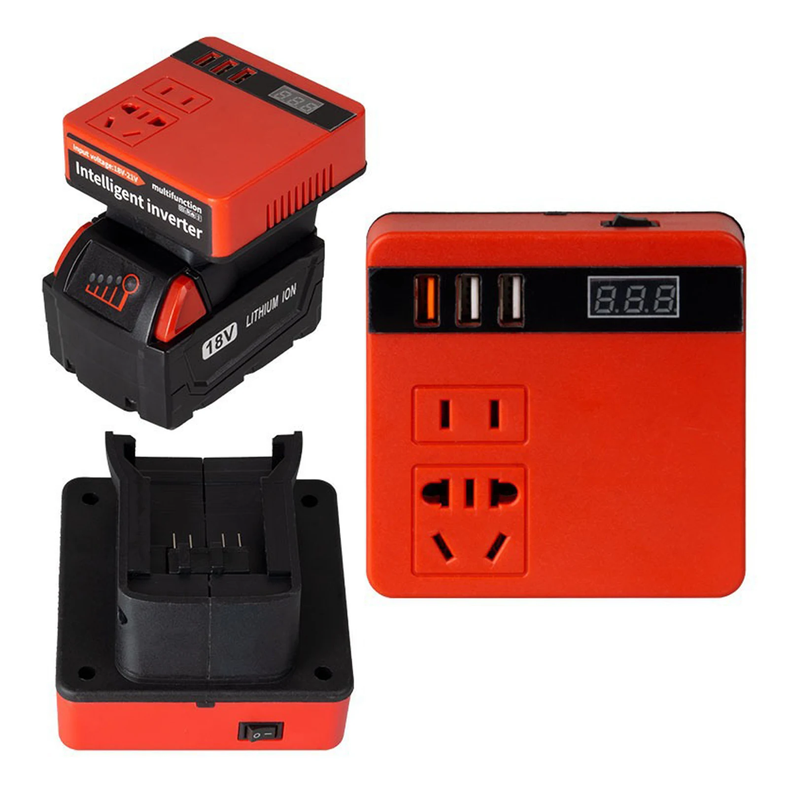 120W Lithium Battery Inverter Lithium Tools 21V to 220VAC Dual-engine Intelligent Multiple Protections Inverter Voltage Display