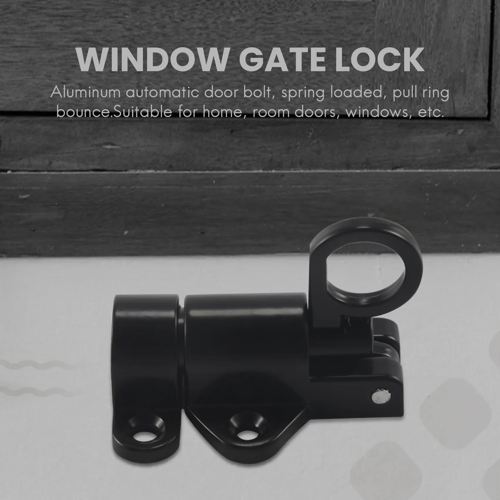 Aluminum Alloy Security Automatic Window Gate Lock Spring Bounce Door Bolt Latch, Black