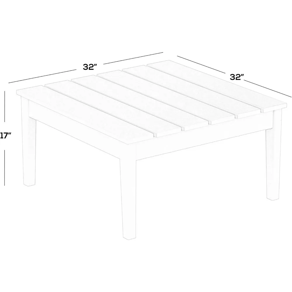 Ashore Outdoor Coffee Table, 32 Inch All Weather Poly Lumber Adirondack Patio Coffee Table Square Low Table, Black