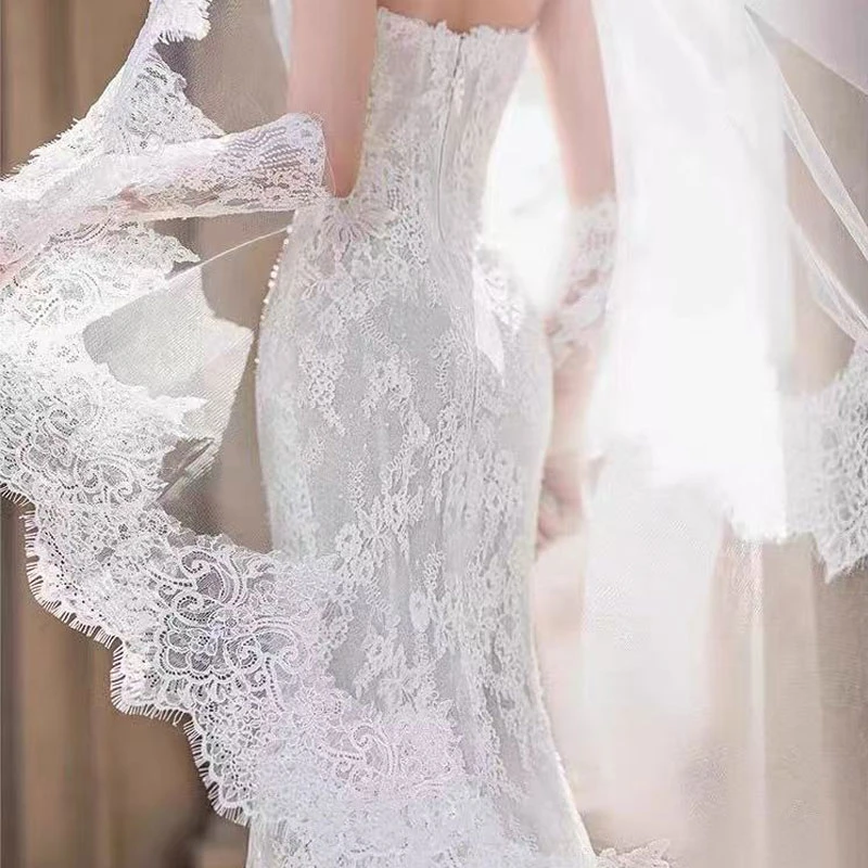 صور حقيقية 3M طبقة واحدة طرحة زفاف مع مشط لينة رمش الدانتيل حافة حجاب الزفاف زين كاتدرائية العروس أغطية الرأس مخصص #6