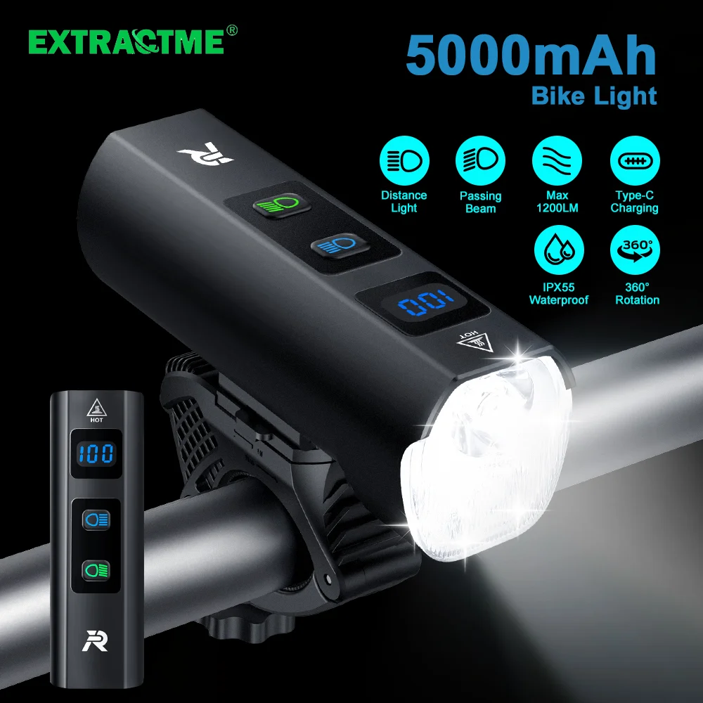 

Extractme 1200 люмен высокая велосипедная фара 5000 мАч яркость Type-C перезаряжаемая MTB дорожная велосипедная безопасная передняя лампа