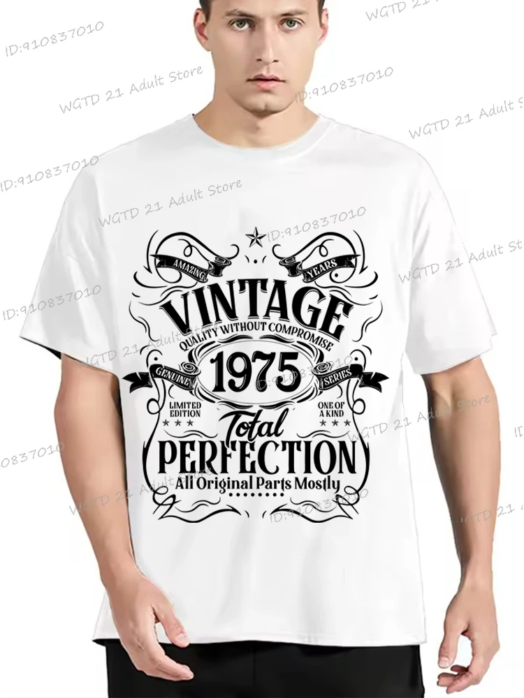 

1975 Vintage Total Perfection Design Men's Clothing White Short Sleeve Tees Fashion 1970 To 1989 Birthday Years Gift T-shirts