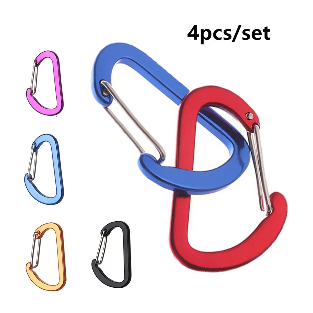 4PCS Multicolor Aluminum Alloy D-Ring Keychain Climbing Snap Clip Climbing Snap Clip Carabiner Outdoor Camping Fishing Tools