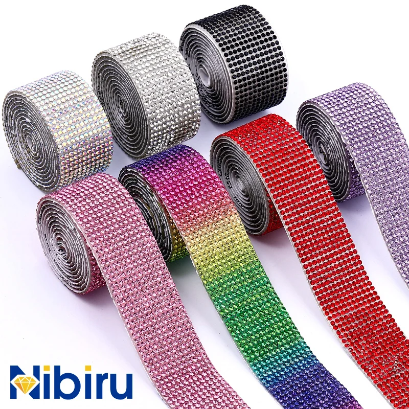 Nibiru, 1 yarda, 4/5/6/8/10/12 filas, pegatina autoadhesiva de diamantes de imitación de cristal, cinta de diamante para manualidades DIY, decoración de coche