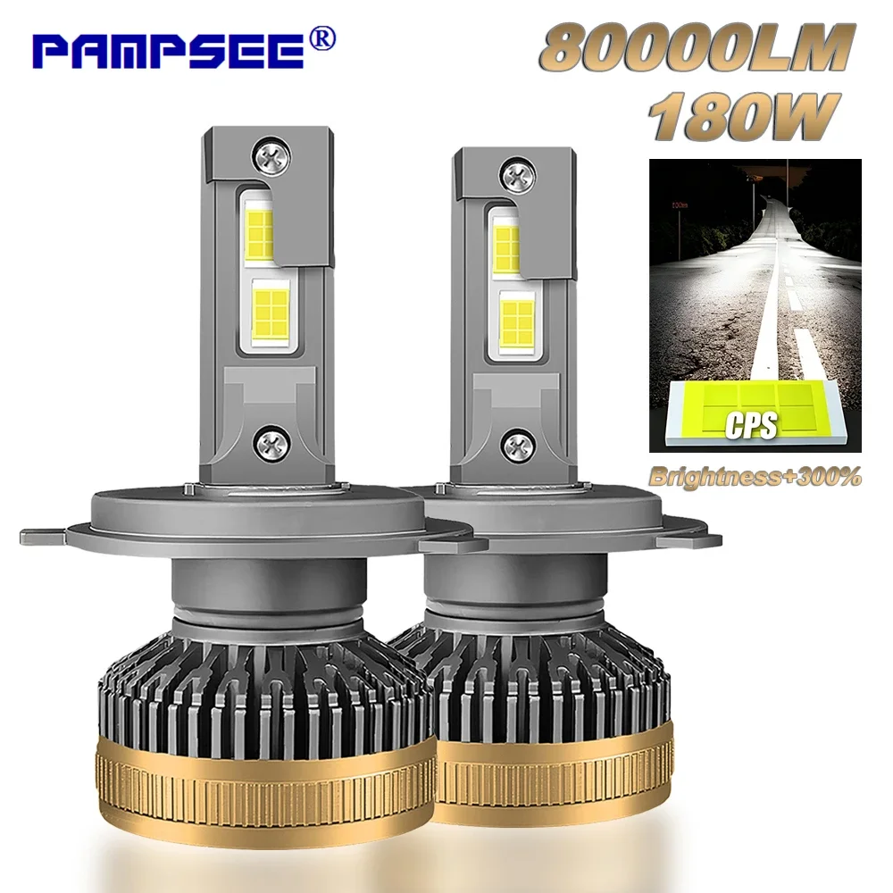 2Pcs CSP LED Headlight Bulbs Dual Copper Tube Canbus Error Free H7 H11 H4 H8 H9 HB3 HB4 180W High Power 6000K White Car Headlamp