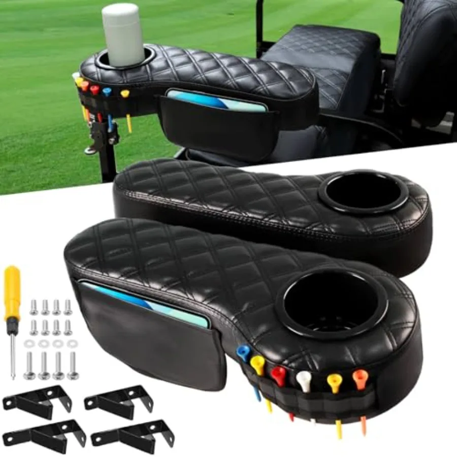 

Подлокотник для гольф-кара с подстаканником для Club Car EZGO Yamaha, для заднего сиденья, для квадратной трубы 1 дюйм, улучшенная версия, с держателем для телефона