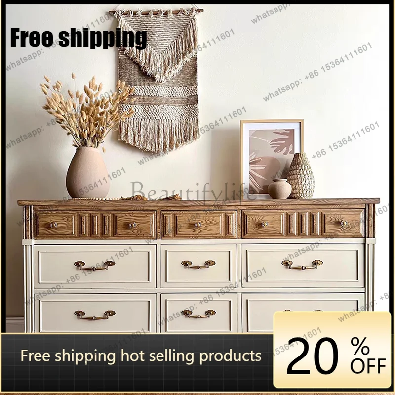 

LD American retro solid wood chest simple living room entrance storage dresser bedside locker