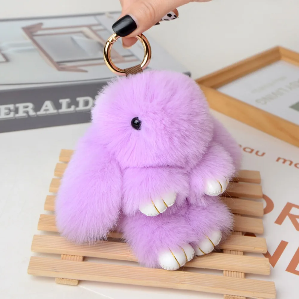 Soft Artificial Rabbit Fur Bunny Keychain Pompon Fluffy Pom Jewelry Trinket Bag Pendant Gifts