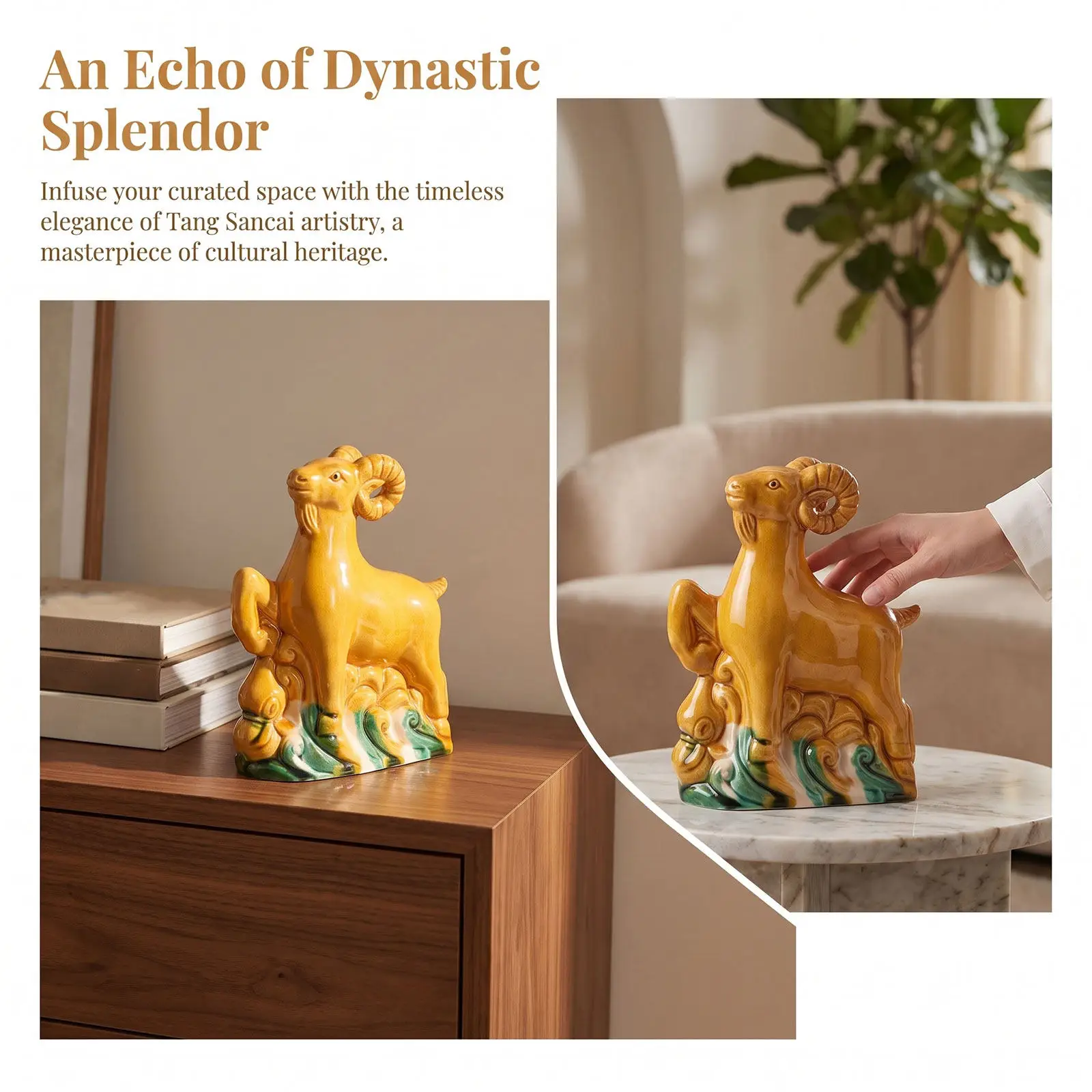 2027 New Year Ceramic Chinese Zodiac Goat Sculpture Feng Shui Lucky Sheep Ornament Prosperity Table Decoration