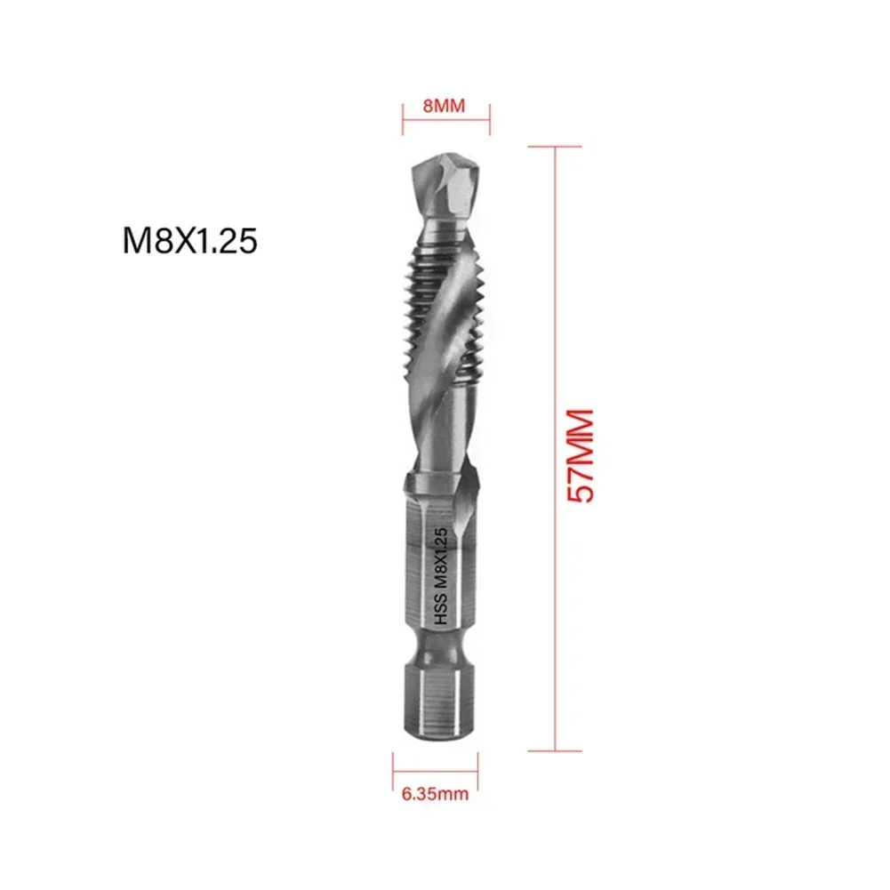 6 Types 1pc Hex Shank HSS Screw Threaded Metric Tap Drill Bit Screw Machine Compound Tap M5 M6 M8 M10 Hand Tools