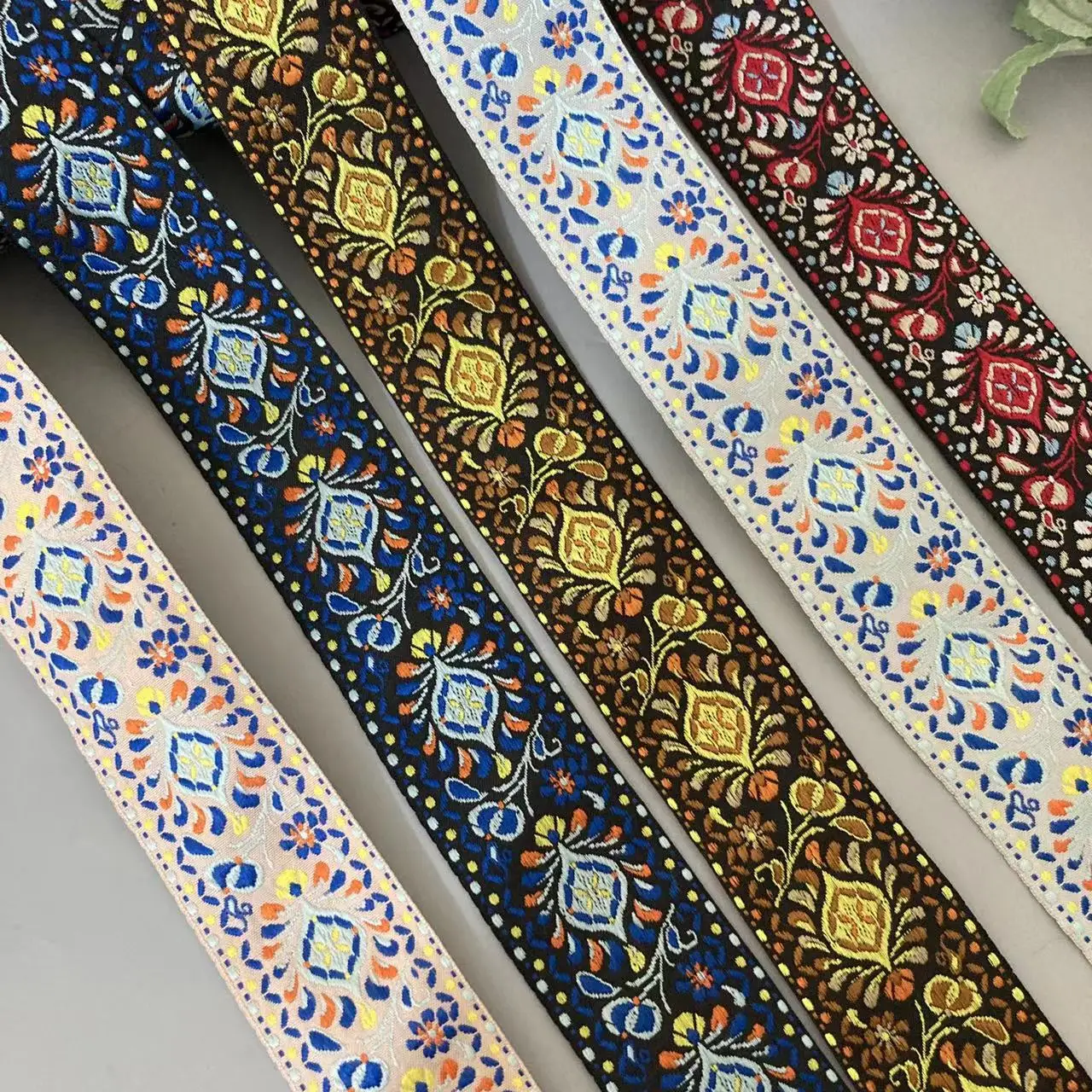 

2 Meters 5cm Ethnic Flower Jacquard Lace Trims Ribbon Ethnic Retro Geometric Polyester Cotton Garment Shoe Bag Accessories