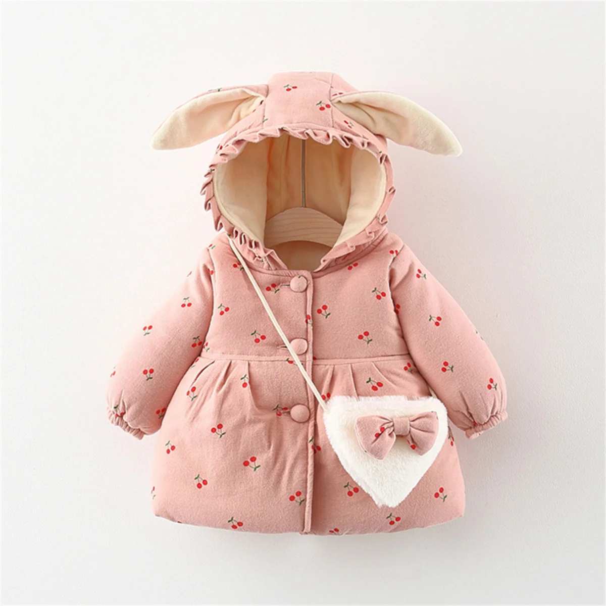 Winter Baby Warm Coat For Little Girls 2/Piece Printed Cartoon Cotton Jacket+Backpack Children\'S Filled Cotton Fleece Clothes