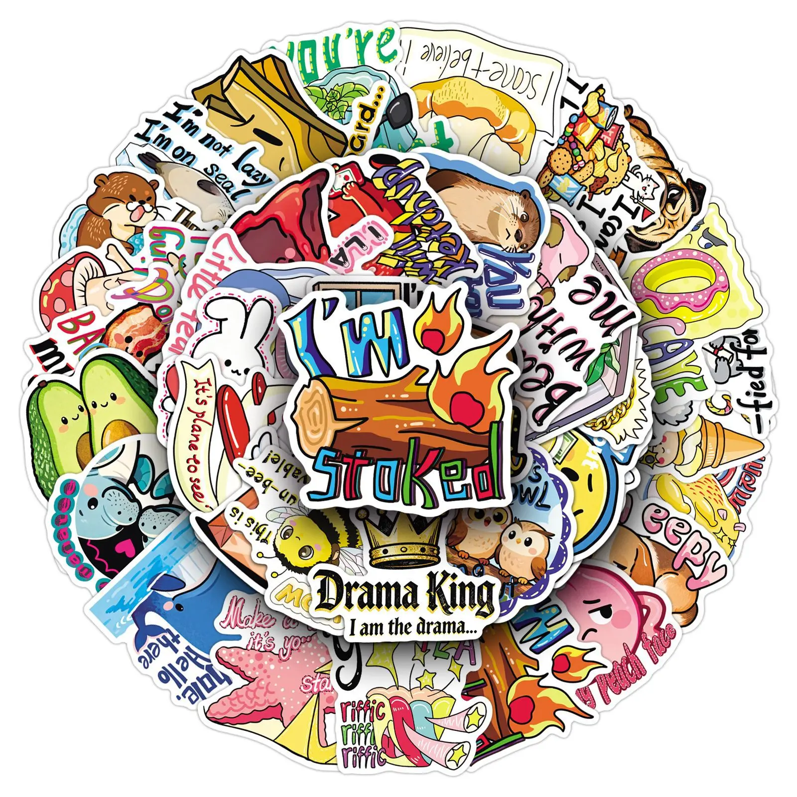 50 STKS Cartoon Engels Sticker Leuke Zin Graffiti Ah Waterdichte Sticker Kinderen Speelgoed Cadeau voor Laptop Bagage Briefpapier Doos Dagboek