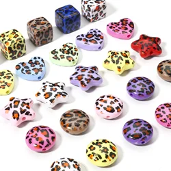 10pcs New Acrylic Beads Mixed Color Cube Heart Round Star Leopard Print Spacer Beads For DIY Necklace Jewelry Making Findings